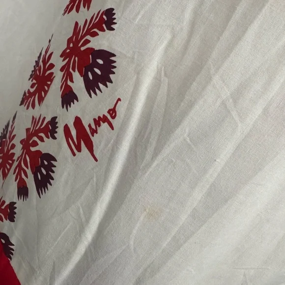 Embroidered White Maxi Dress with Red Motifs & Purple Hem - Picture 3 of 7